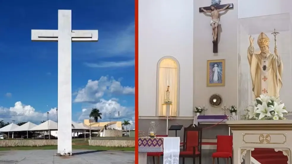O Santuário Eucarístico São João Paulo II e o local onde o papa celebrou uma missa em 1991 foram reconhecidos como patrimônios de Cuiabá, na sexta-feira (16) — Foto: Reprodução